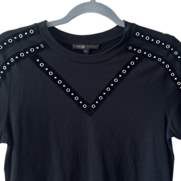 MAJE | Tabloid Grommet & Stud Detail Tee | Sz 1 - Picture 4 of 6